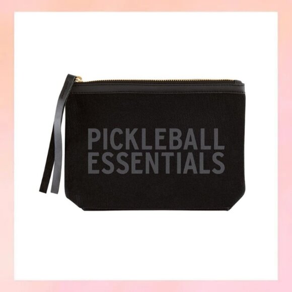 Black Canvas Pickleball Essentials Pouch Clutch Leather Trim - Picture 1 of 5